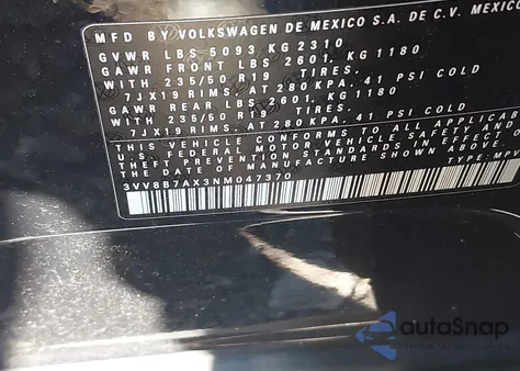 2022 Volkswagen Tiguan 2.0T Se R-Line Black from USA, damaged, VIN 3VV8B7AX3NM047370